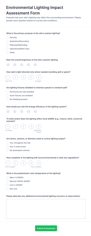 Environmental Lighting Impact Assessment Questionnaire Form Template