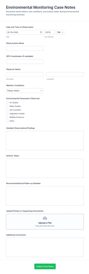 Environmental Monitoring Case Notes Form Template
