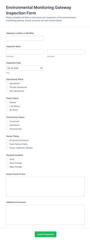 Environmental Monitoring Gateway Inspection Form Template