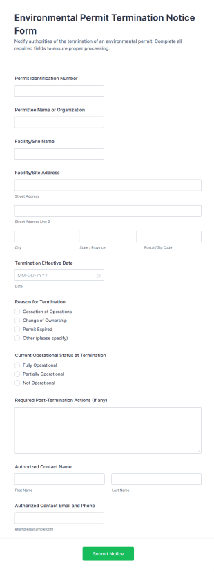 Environmental Permit Termination Notice Form Template