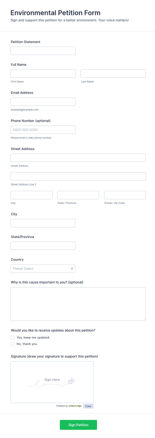 Environmental Petition Form Template