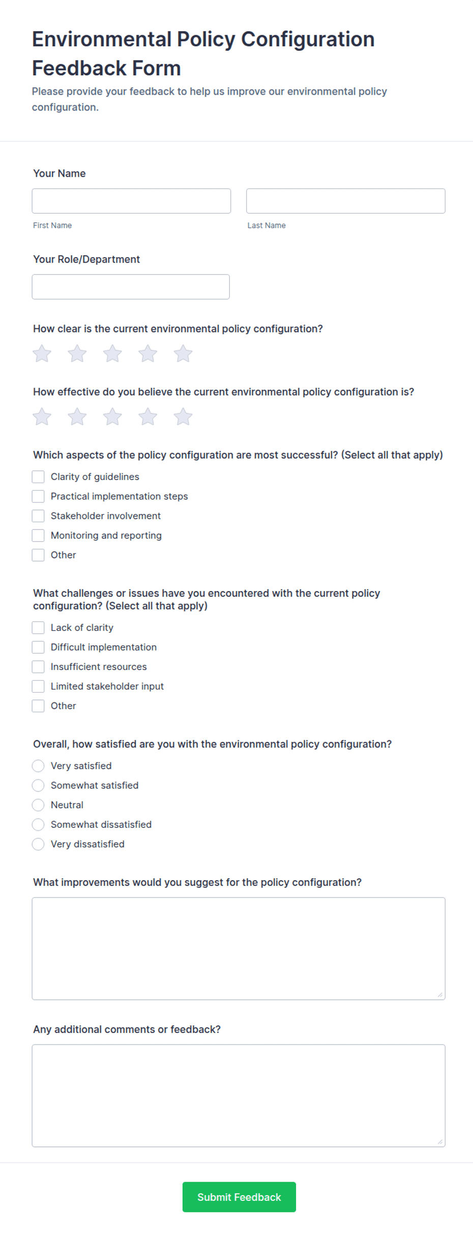 Environmental Policy Configuration Feedback Form Template | Jotform