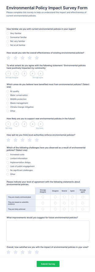 Environmental Policy Impact Survey Form Template