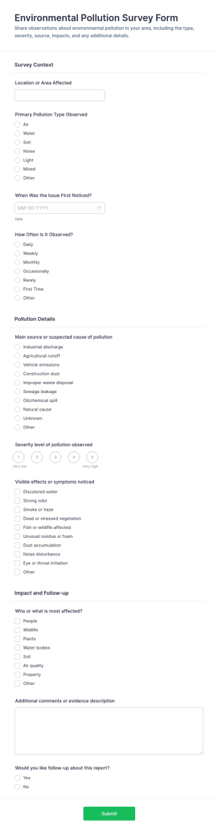 Environmental Pollution Survey Form Template
