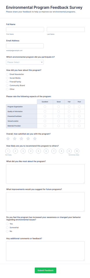Environmental Program Feedback Survey Form Template