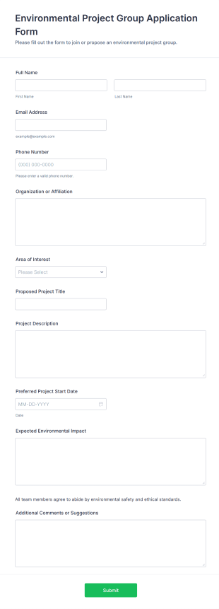 Environmental Project Group Application Form Template