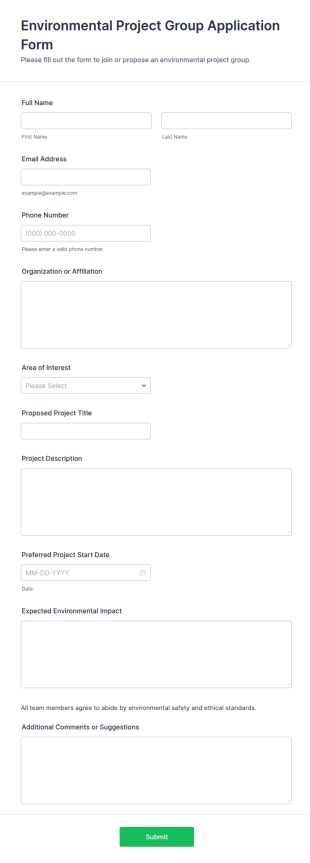Environmental Project Group Application Form Template