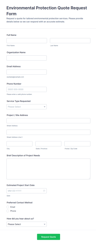 Environmental Protection Quote Request Form Template