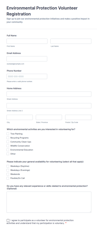 Environmental Protection Volunteer Registration Form Template