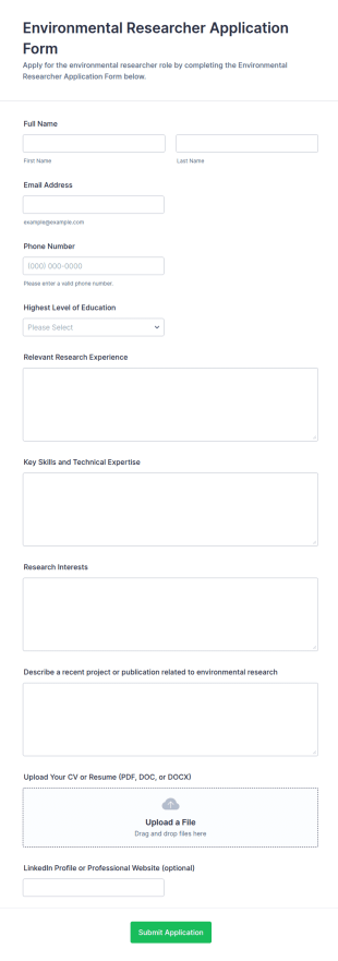 Environmental Researcher Application Form Template