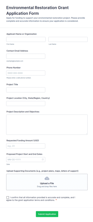 Environmental Restoration Grant Application Form Template