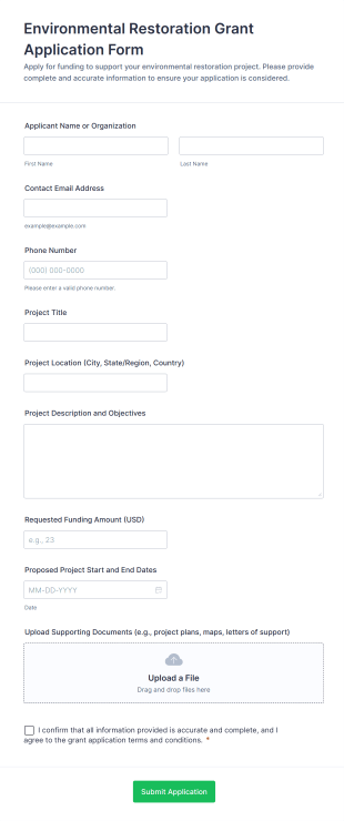 Environmental Restoration Grant Application Form Form Template
