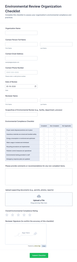 Environmental Review Organization Checklist Form Template