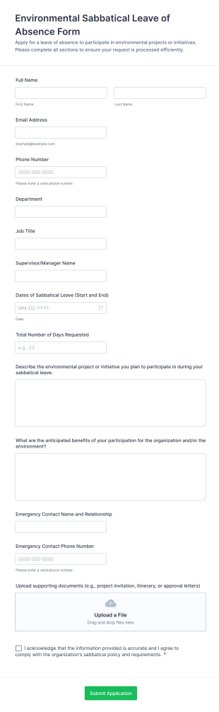 Environmental Sabbatical Leave Of Absence Form Template
