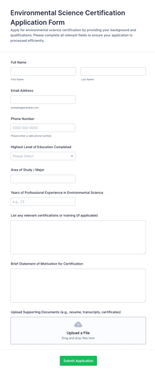 Environmental Science Certification Application Form Template