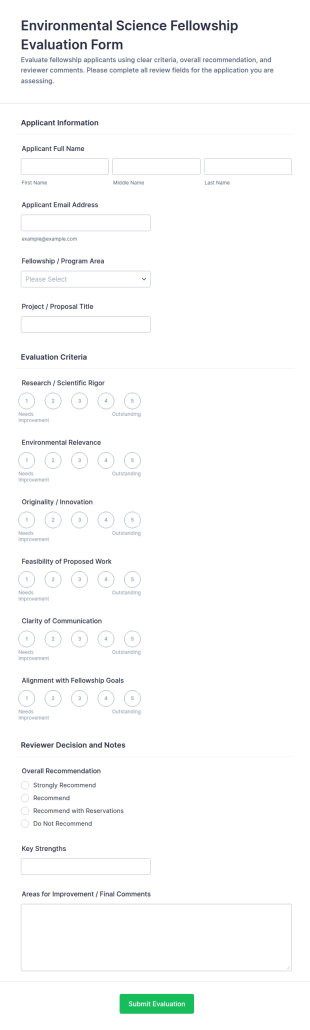 Environmental Science Fellowship Evaluation Form Template