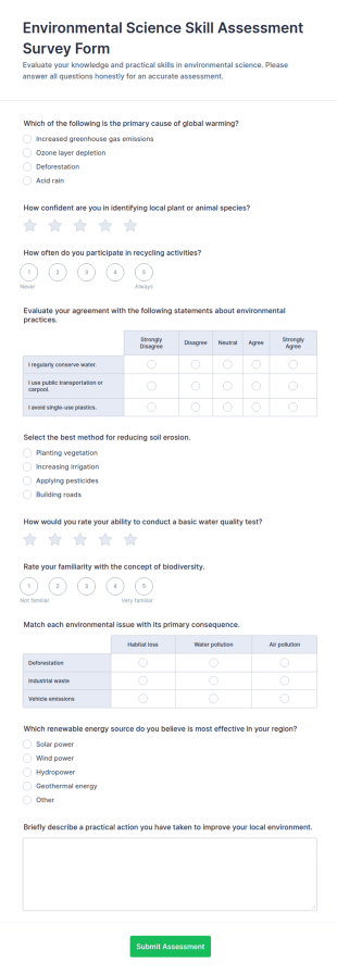 Environmental Science Skill Assessment Survey Form Template