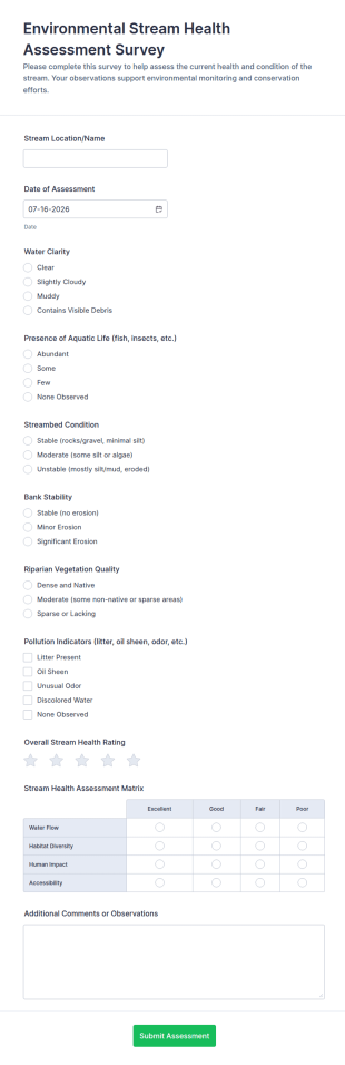 Environmental Stream Health Assessment Survey Form Template