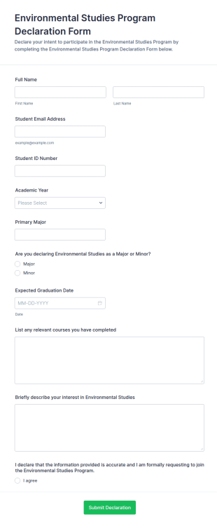 Environmental Studies Program Declaration Form Template