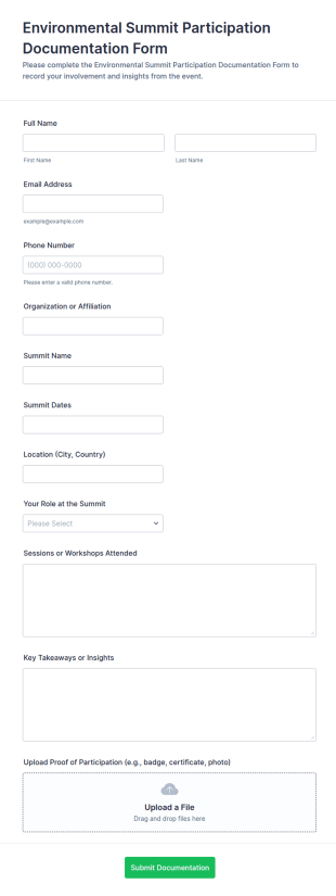 Environmental Summit Participation Documentation Form Template