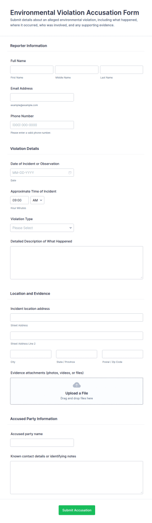 Environmental Violation Accusation Form Template