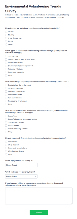 Environmental Volunteering Trends Survey Form Template
