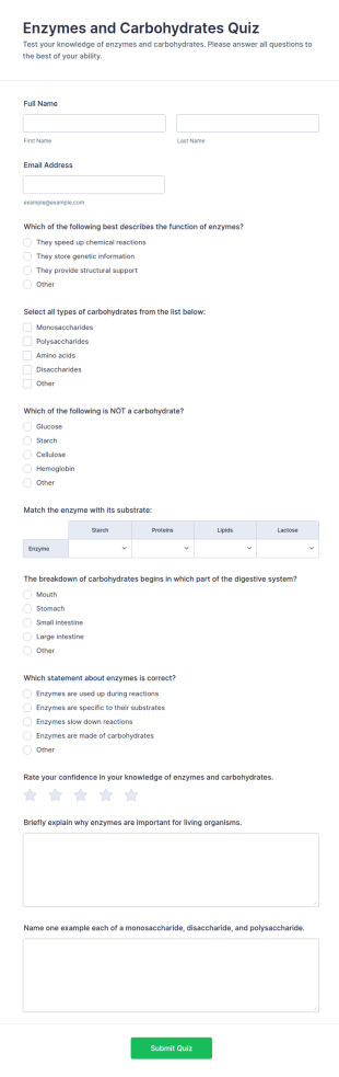 Enzymes And Carbohydrates Quiz Form Template
