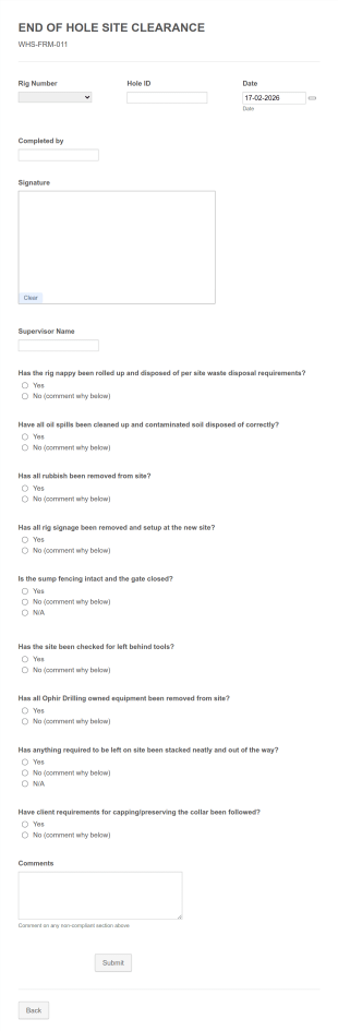 Site Clearance Form Template