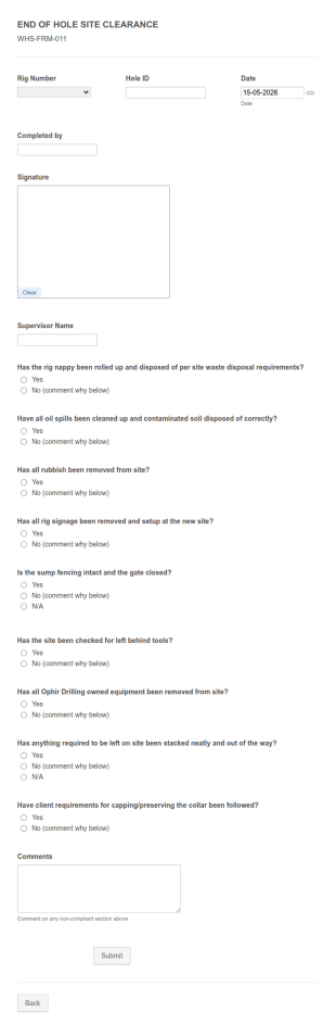 Site Clearance Form Template