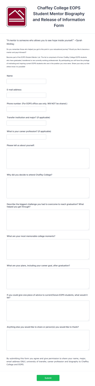 Alumni Mentor Release Form Template