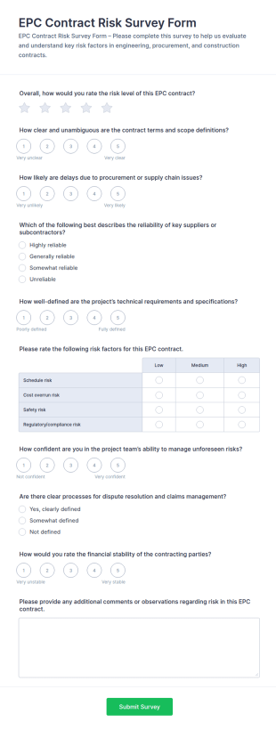 EPC Contract Risk Survey Form Template