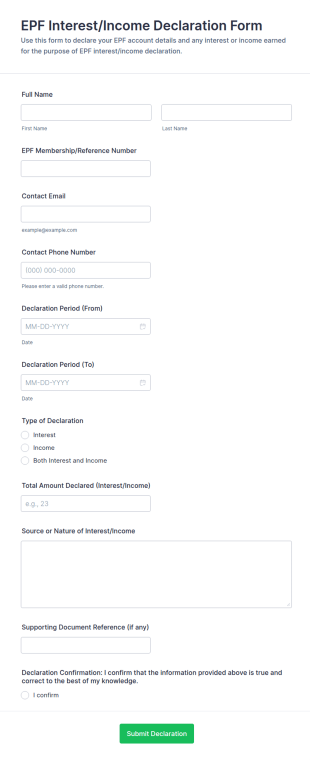 EPF Interest/Income Declaration Form Template