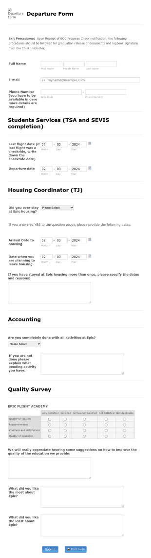 Epic Departure Form Template