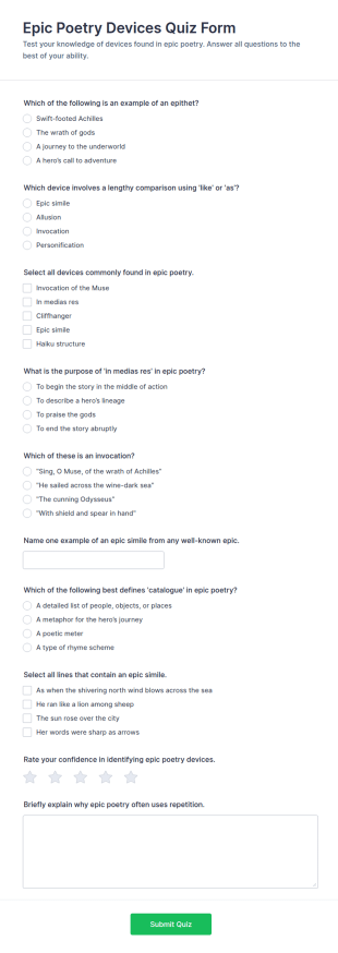 Epic Poetry Devices Quiz Form Template