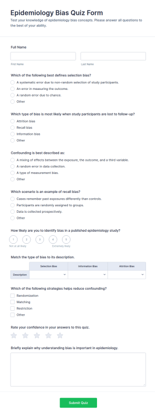 Epidemiology Bias Quiz Form Template