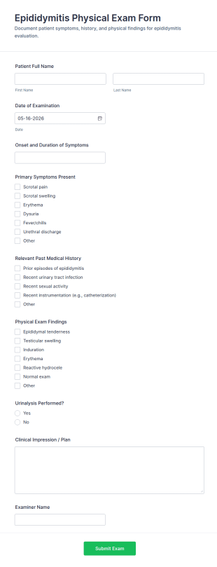 Epididymitis Physical Exam Form Template