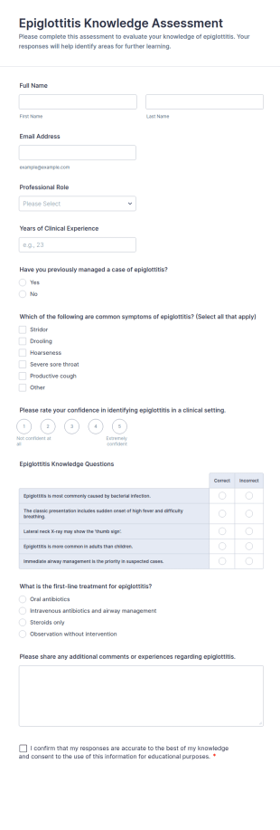 Epiglottitis Knowledge Assessment Form Template
