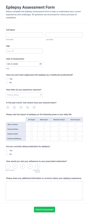 Epilepsy Assessment Form Template