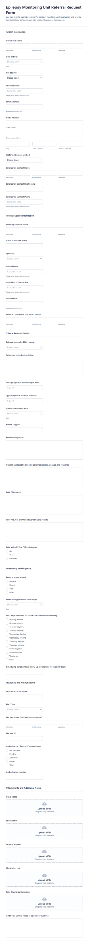 Epilepsy Monitoring Unit Referral Request Form Template