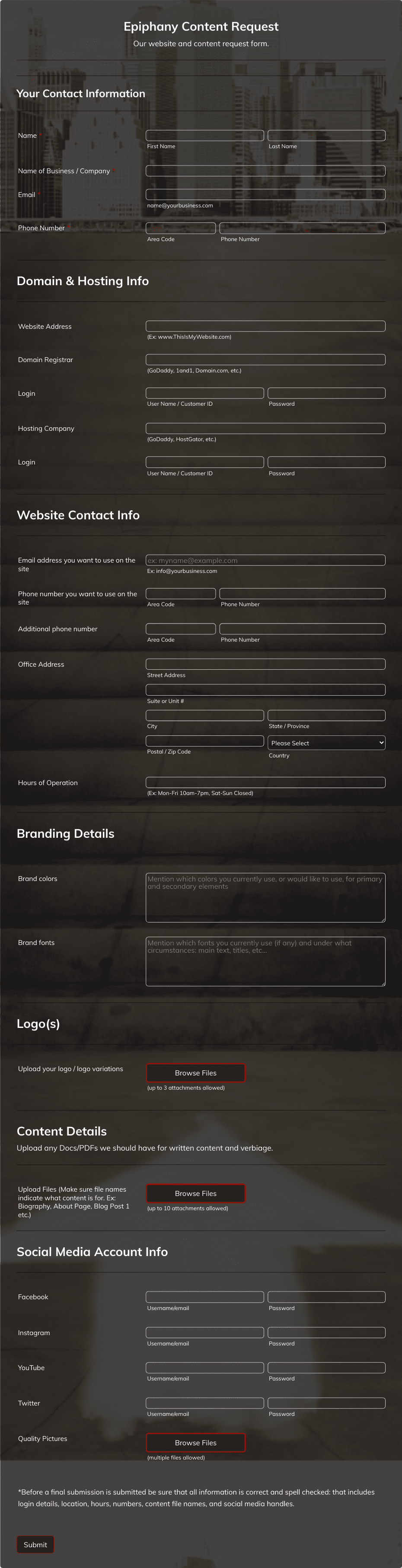Epiphany Content Request Form Template | Jotform