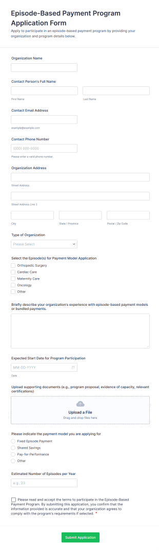 Episode Based Payment Program Application Form Template
