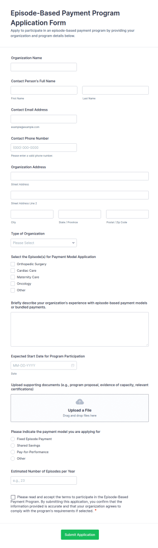 Episode Based Payment Program Application Form Template