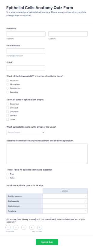 Epithelial Cells Anatomy Quiz Form Template