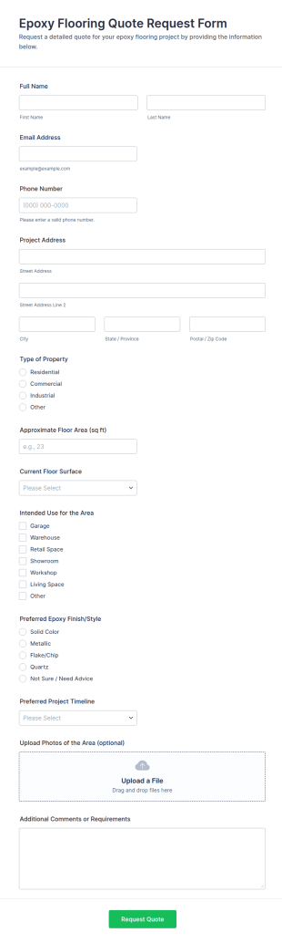 Epoxy Flooring Quote Request Form Template