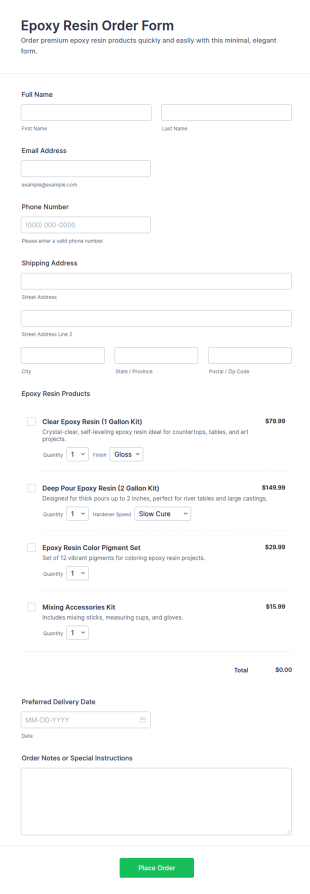 Epoxy Resin Order Form Template