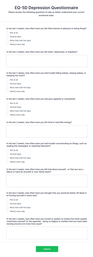EQ 5D Depression Questionnaire Form Template