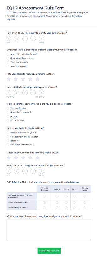 EQ IQ Assessment Quiz Form Template