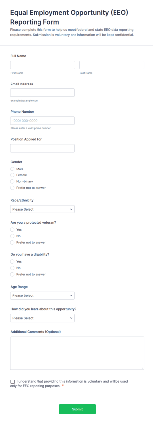 Equal Employment Opportunity (EEO) Reporting Form Template