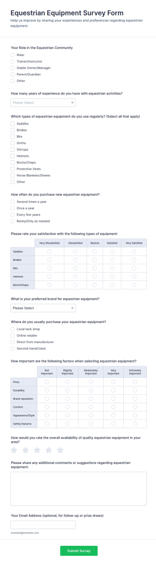 Equestrian Equipment Survey Form Template