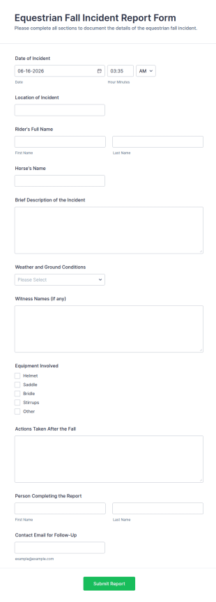 Equestrian Fall Incident Report Form Template